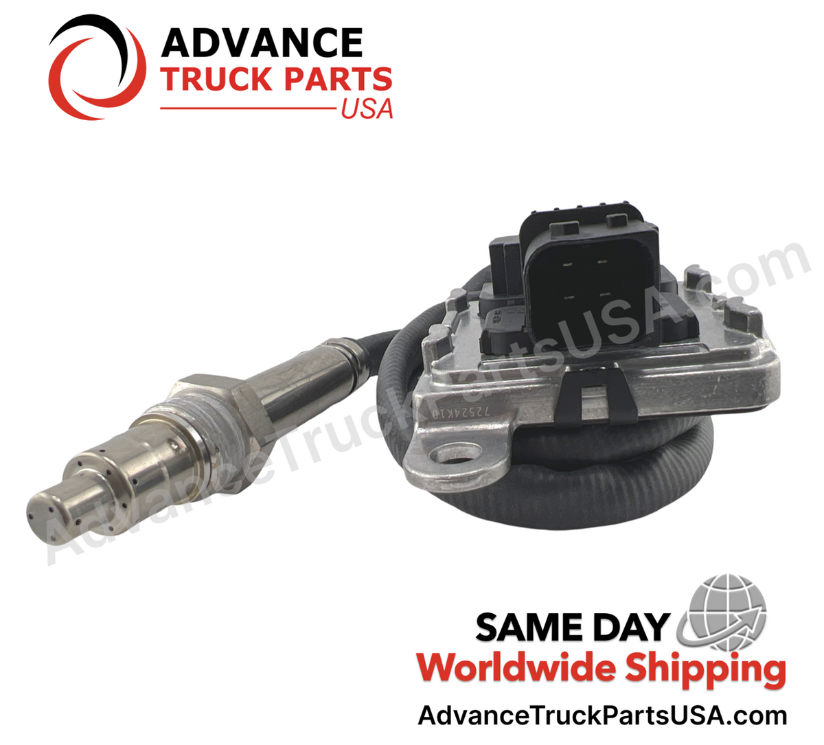 Advance Truck Parts USA nitrogen oxide sensor displaying an angled studio view of the harness connector and sensor tip 