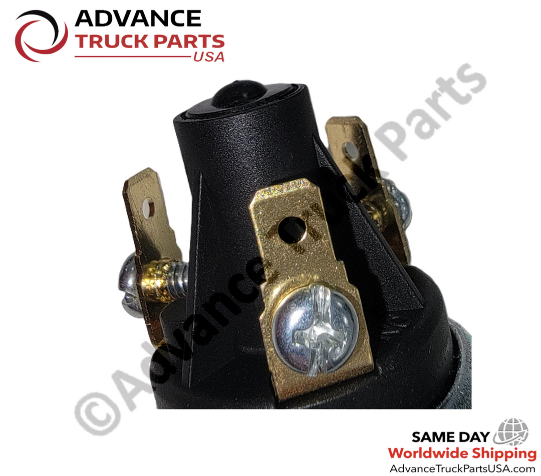 Advance Truck Parts USA air brake pressure switch displaying an angled side profile studio view on a branded background