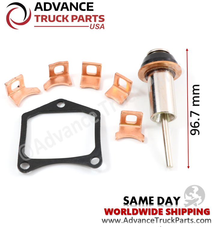 Advance Truck Parts USA Denso starter repair kit displaying an angled studio view of the plunger components with a measurement indicator 