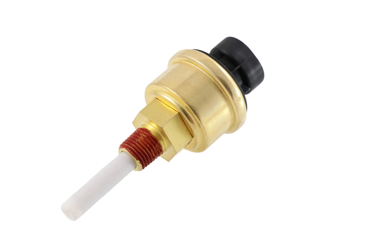 Advance Truck Parts USA W031006 coolant level sensor featuring brass housing, threaded probe with sealant, and electrical connector on a plain background