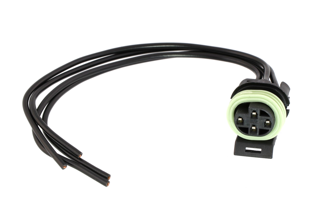 Advance Truck Parts USA W094102 pigtail connector for coolant level sensor featuring lead wires and a 4-prong plug housing on a plain background