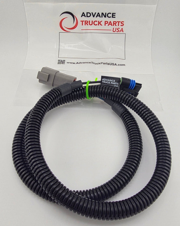 Advance Truck Parts USA W094304 6-pin throttle position sensor harness showing a coiled black corrugated wire loom and grey connector plug in front of a branded packaging bag on a plain white background