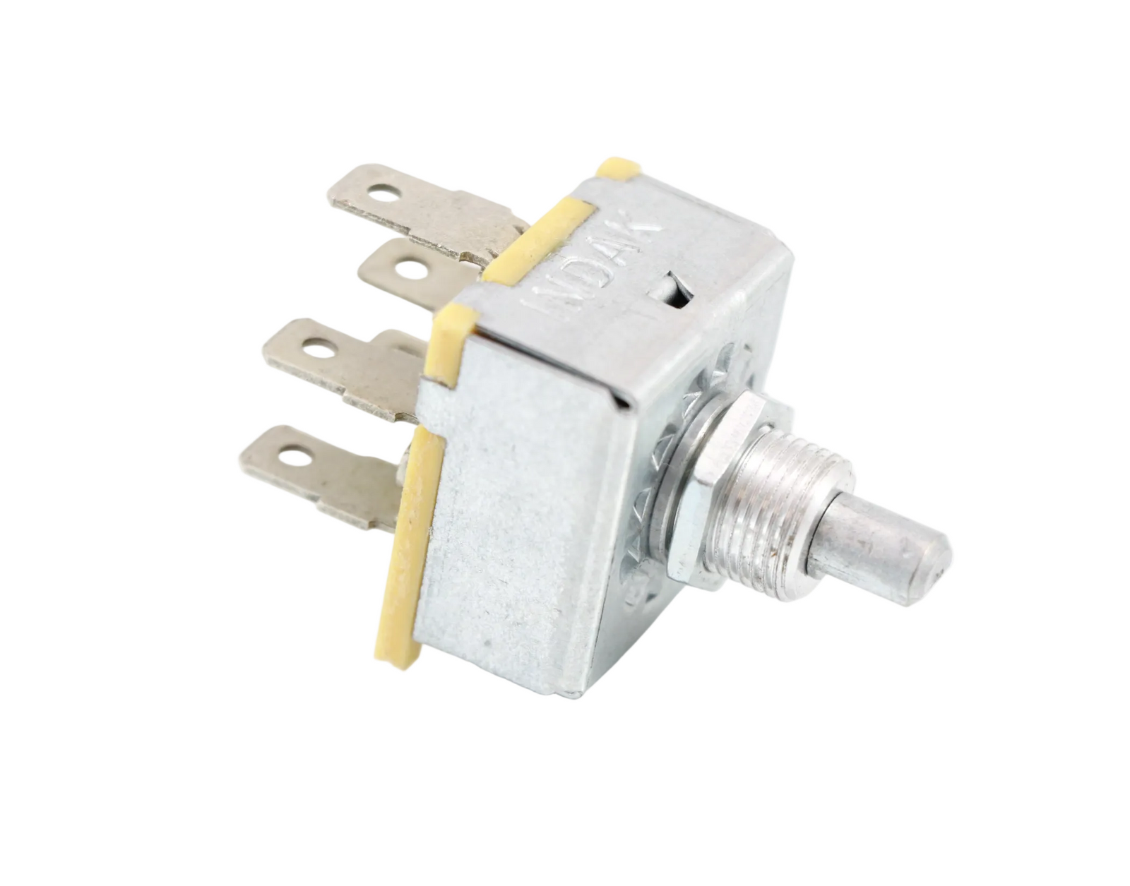 Advance Truck Parts USA AR53155 John Deere fan blower A/C switch showing a clean studio view of the short thread, rotary knob shaft, and 5-terminal configuration 