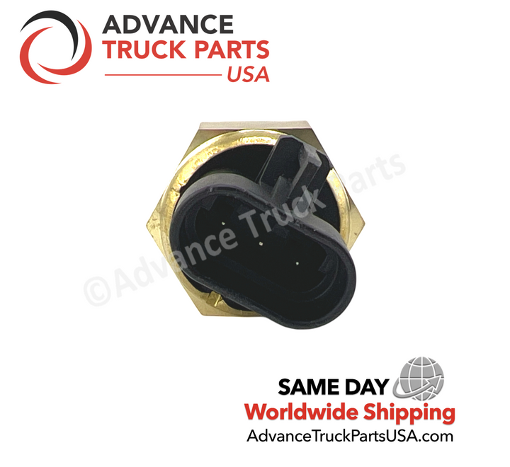 Advance Truck Parts USA branded studio close-up view highlighting the 3-pin electrical connector of the 06-78195-000-HD coolant level sensor
