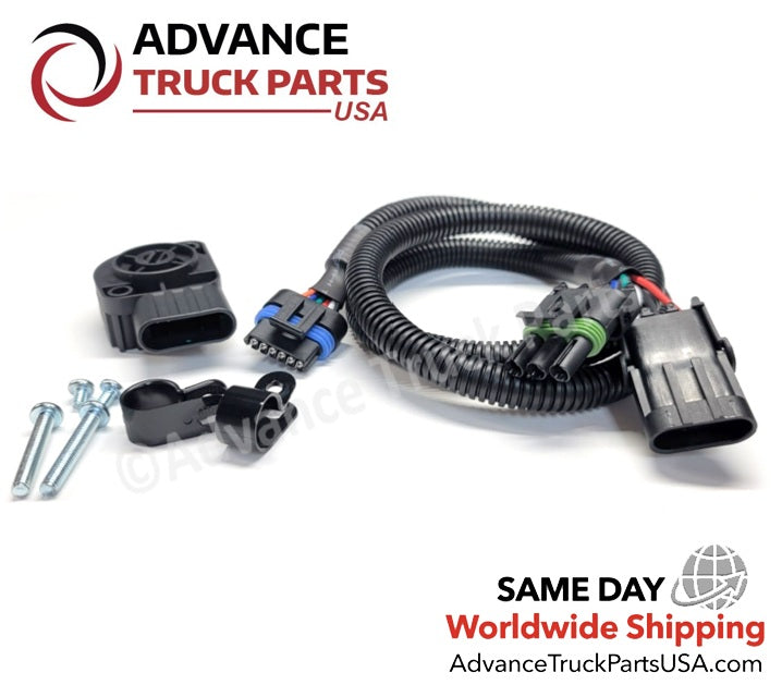 Advance Truck Parts USA branded studio view of the 132034 throttle position sensor and replacement wiring harness kit