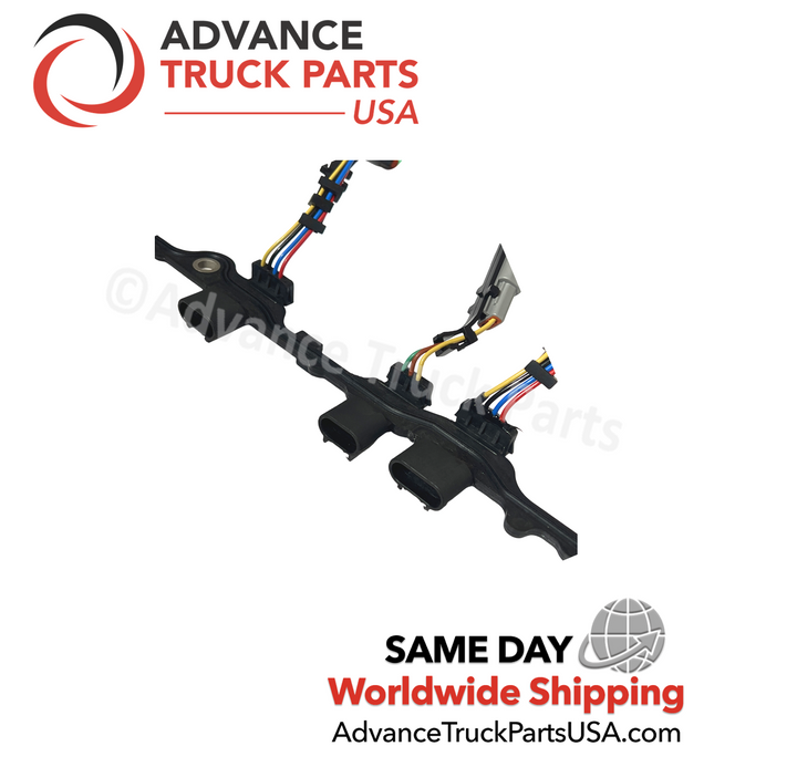 Advance Truck Parts USA branded studio close-up view displaying the multi-pin plug housings of the valve cover gasket harness