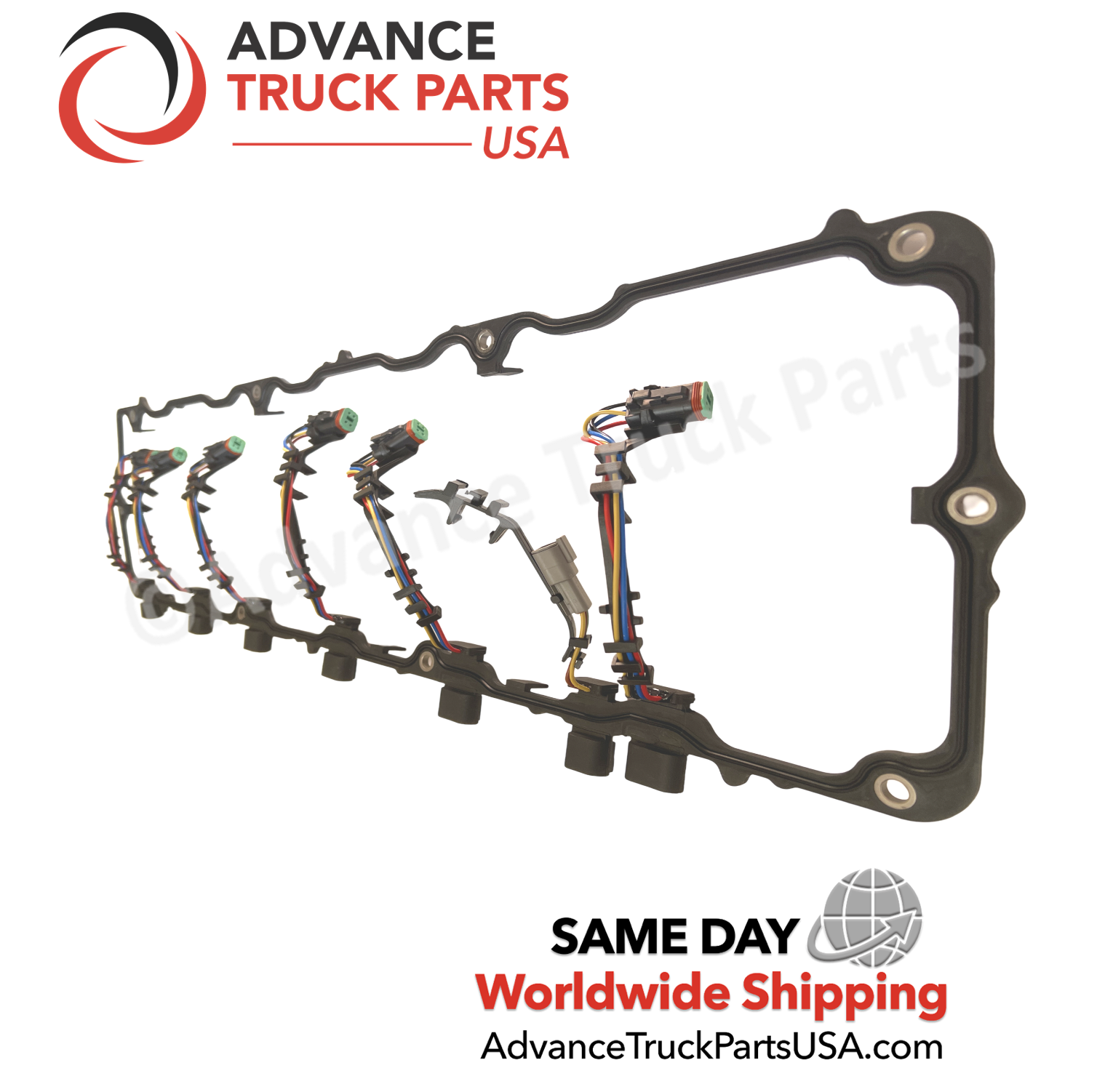 Advance Truck Parts USA 1842380C95 valve cover gasket with integrated wiring harness for International DT466 and DT570 engines on a plain background