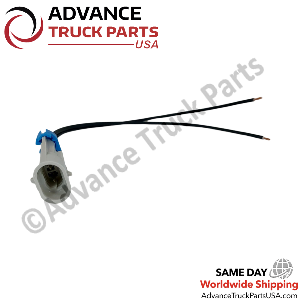 Advance Truck Parts USA 2-pin pigtail connector displaying a full perspective of the wiring harness and terminal face