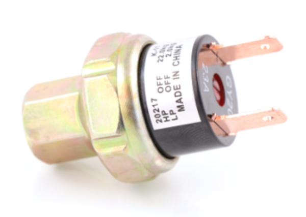 Advance Truck Parts USA 22-36474 Freightliner starter solenoid relay kit showing a close-up studio perspective of the threaded metal base fitting and electrical blade terminals 