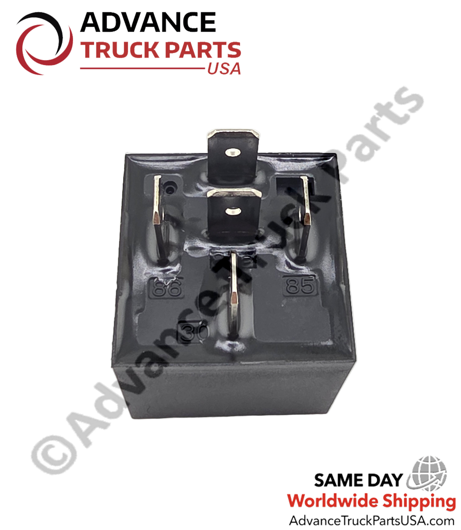 Advance Truck Parts USA Bottom pin layout and terminal numbering for the 24V 5-pin changeover relay