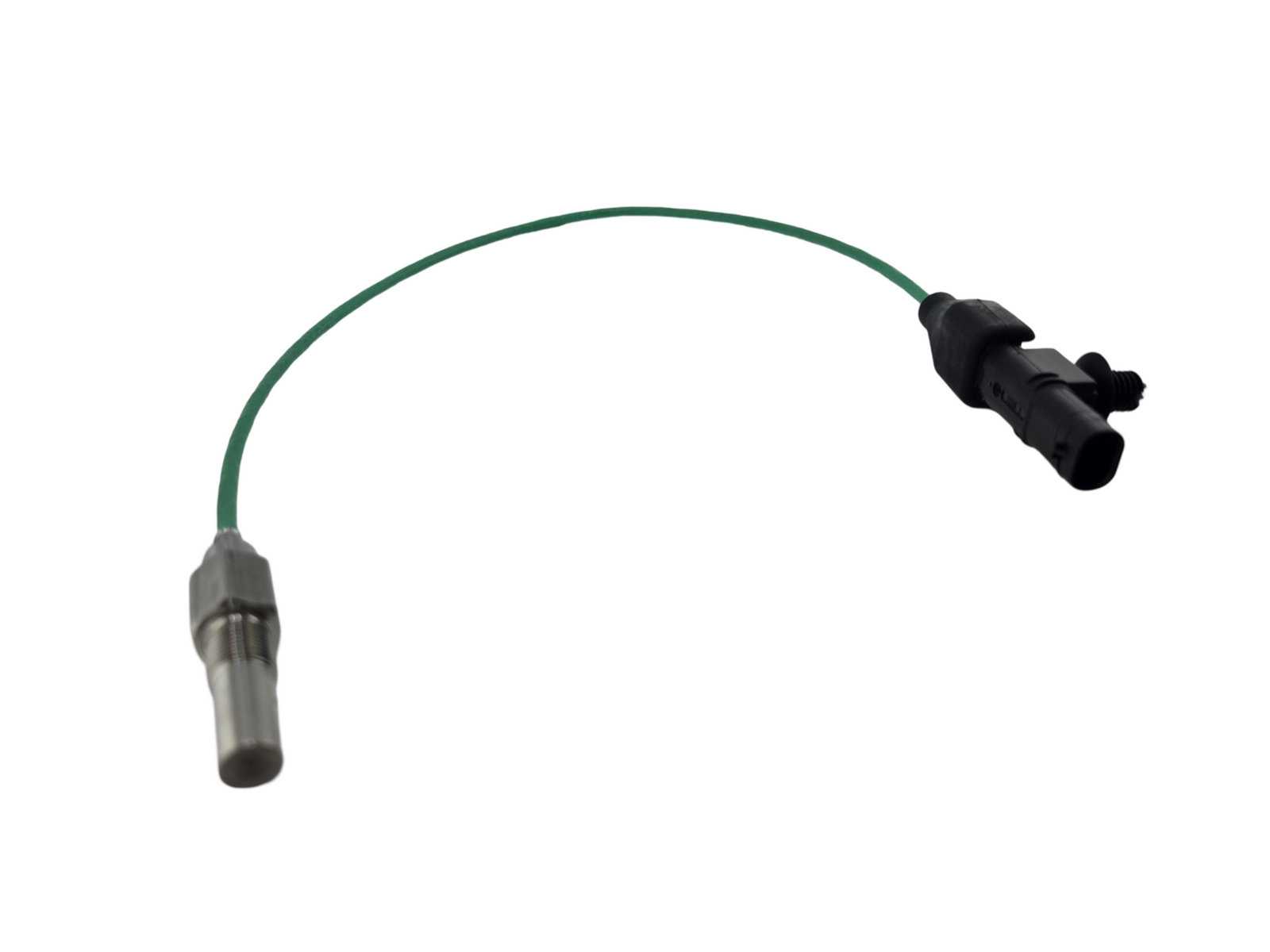 Advance Truck Parts USA A0081539228 DDE turbocharger speed sensor featuring a threaded metal probe, green wire lead, and 2-pin black connector on a plain background