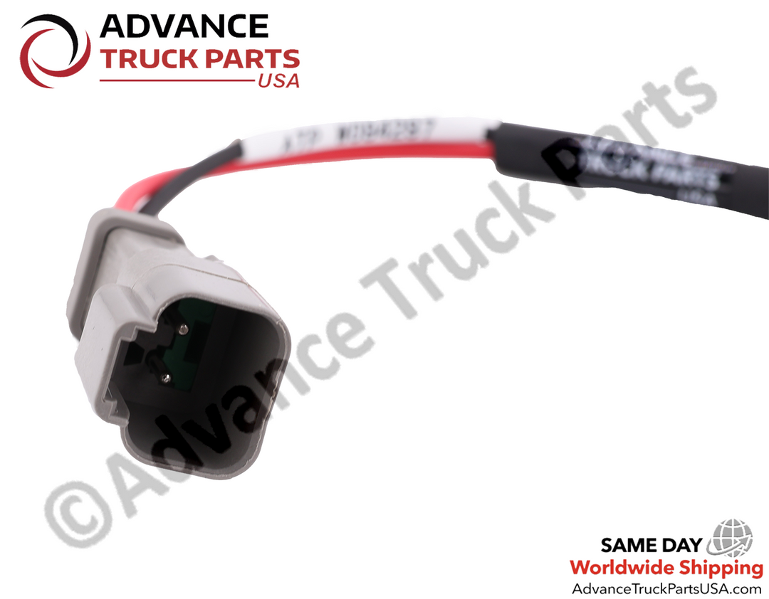 Advance Truck Parts A66-23214-000 12-26770-000 Jumper Harness close-up view of grey rectangular 2-pin plug connector