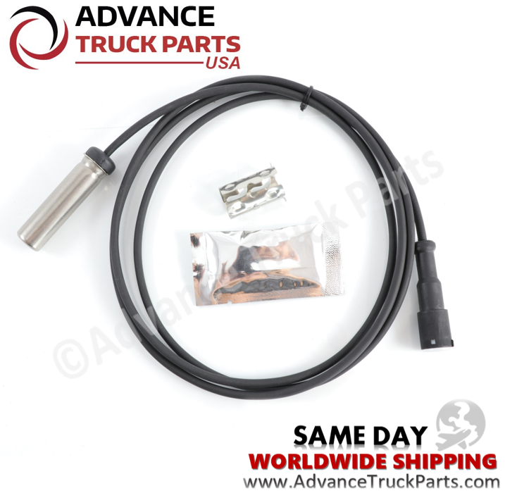 Advance Truck Parts USA branded studio perspective highlighting the sensor probe, mounting clip, and dielectric grease packet included in the replacement kit