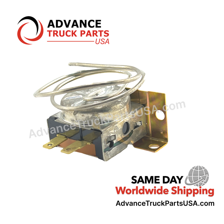 Advance Truck Parts USA thermostat switch showcasing a side angled studio view of the switch body and mounting bracket 