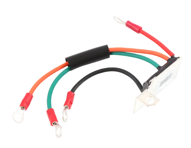 Advance Truck Parts USA alternator conversion voltage regulator showing a clean studio view of the electronic module, wiring leads, and ring terminals on a plain white background