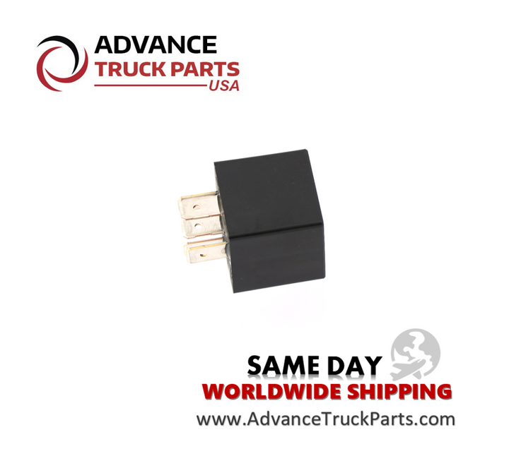 Advance Truck Parts USA branded studio angled side perspective highlighting the black rectangular housing and protruding terminal pins of the 50A commercial truck relay