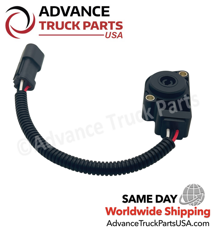 266-1467 ATP CAT throttle position sensor showing a horizontal studio view of the complete sensor and harness assembly on a branded background