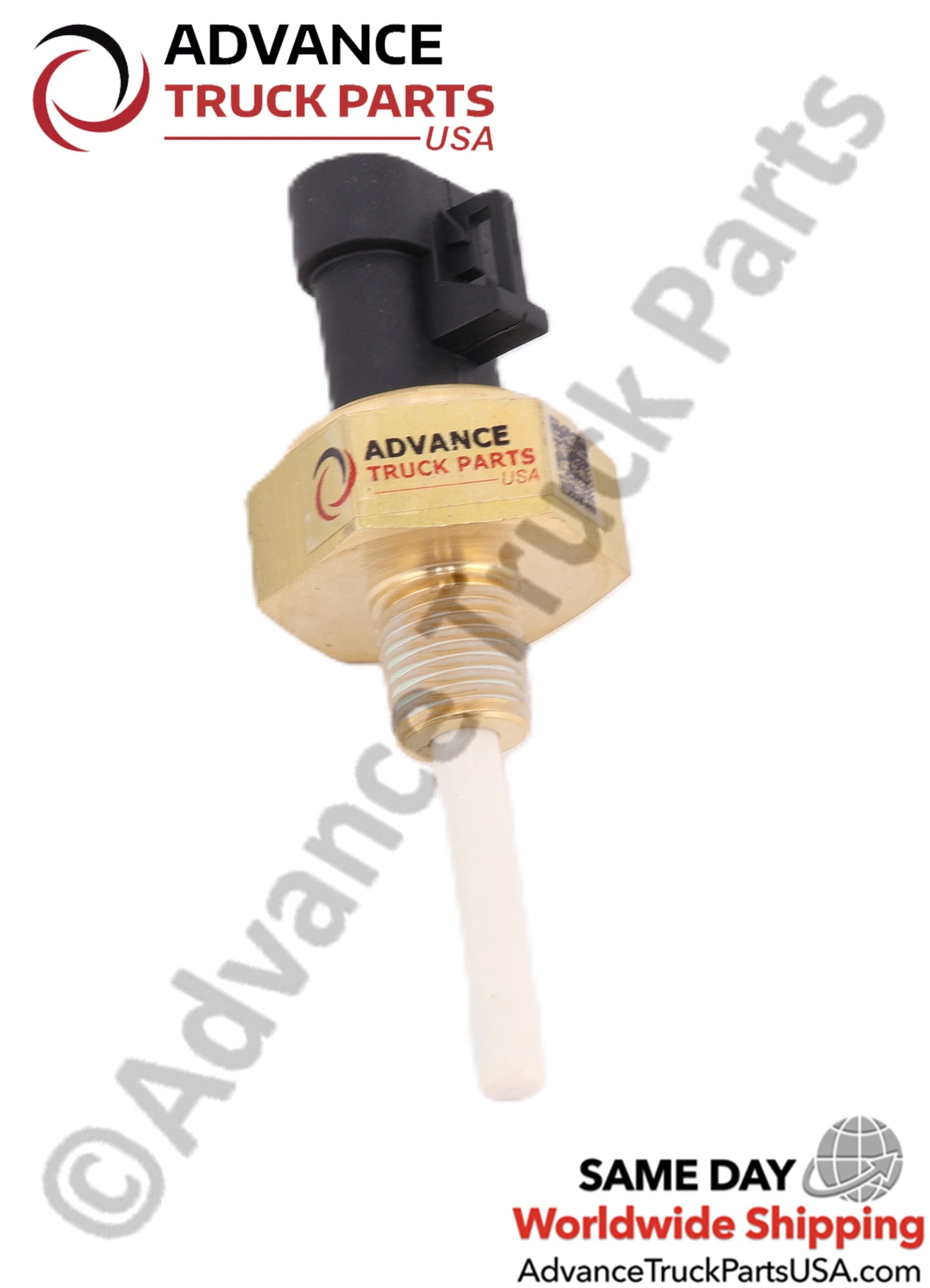 Advance Truck Parts USA branded view of the coolant level sensor with threaded brass body