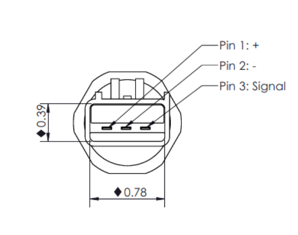 Technical pinout diagram for the Cummins exhaust gas pressure sensor showing Pin 1 (+), Pin 2 (-), and Pin 3 (Signal)