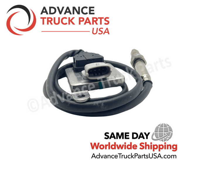 Advance Truck Parts USA nitrogen oxide sensor displaying a studio perspective of the heavy-duty module and harness 