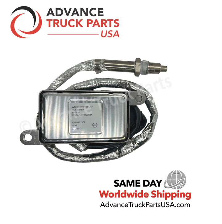 Advance Truck Parts USA Cummins NOx sensor displaying a studio view of the control module label housing and bracket