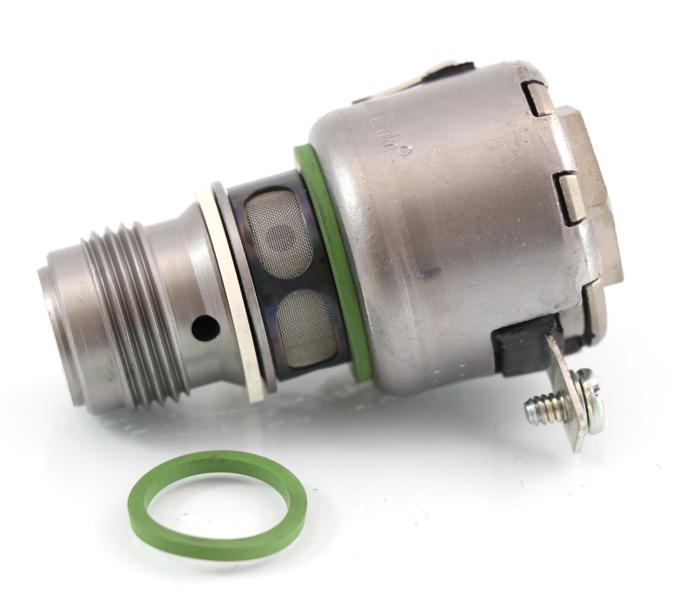 Advance Truck Parts USA DDE 1024612 Detroit Series 60 single-lead Jake Brake solenoid valve and O-ring on a plain background