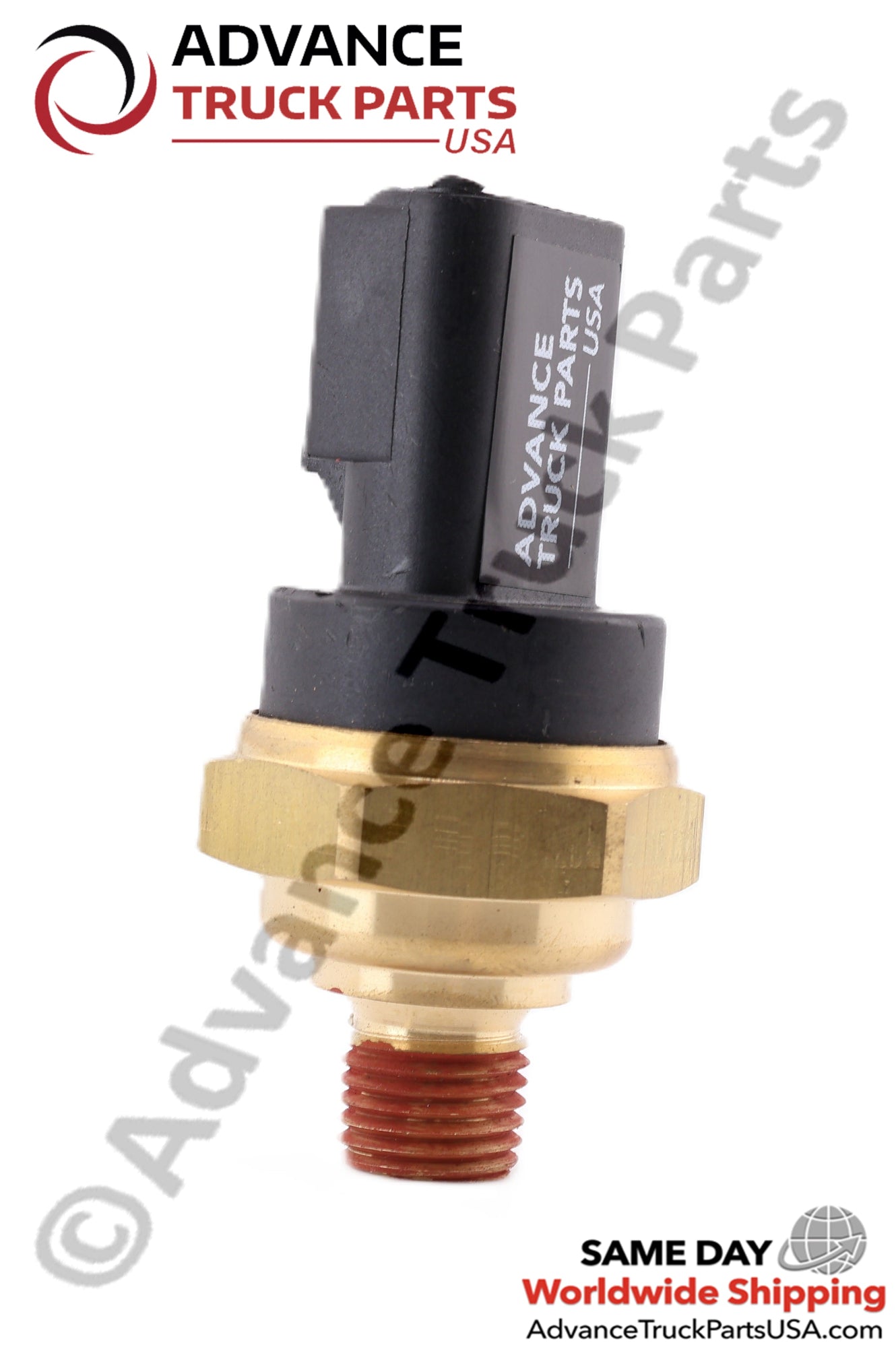 Advance Truck Parts USA branded studio upright left side angled perspective of the heavy-duty oil pressure sensor for Detroit Diesel S60 commercial engines