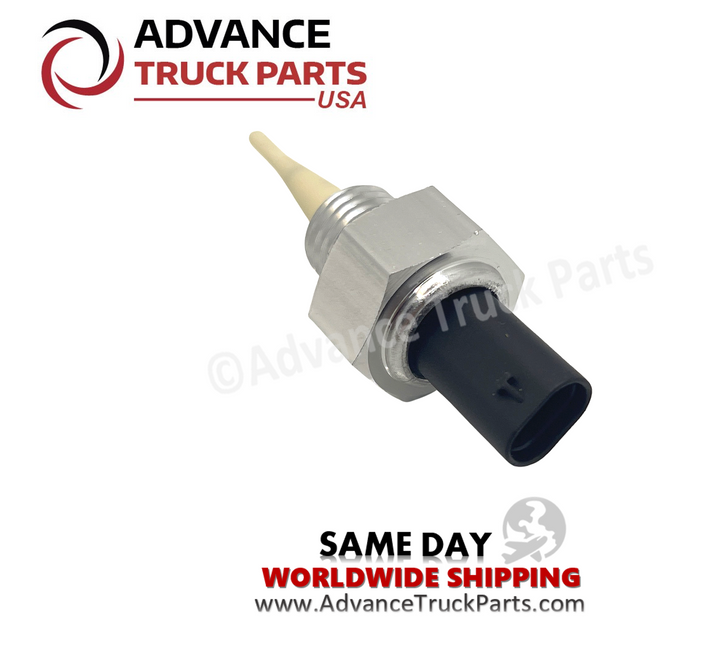Advance Truck Parts USA branded studio perspective displaying the replacement temperature sensor featuring the black electrical connector housing and hexagonal mounting base