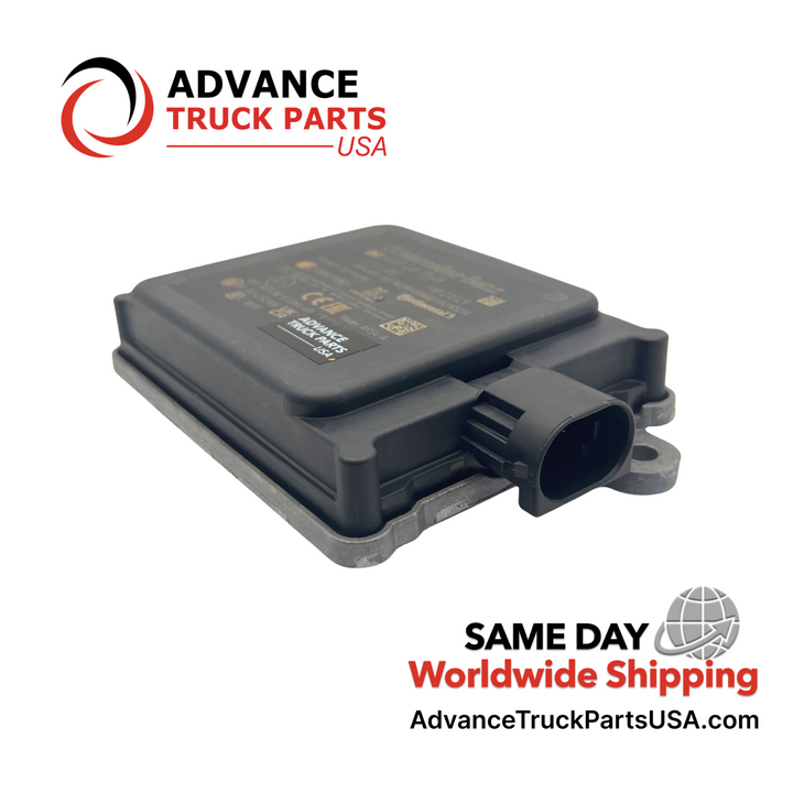 Advance Truck Parts USA branded studio angled horizontal perspective displaying the genuine replacement switch manifold highlighting the electrical connector port, black top cover, and metallic mounting base for Freightliner trucks