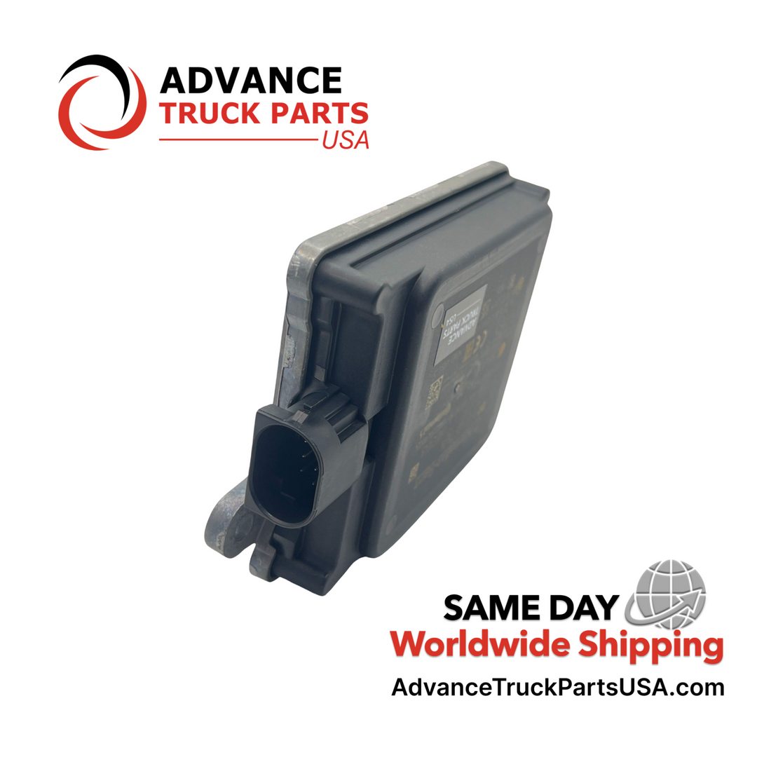 Advance Truck Parts USA branded studio side perspective showcasing the genuine Freightliner switch manifold highlighting the black plastic housing, aluminum mounting tabs, and electrical connector receptacle
