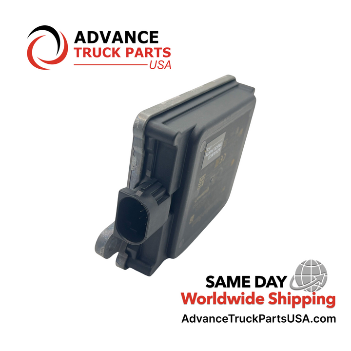 Advance Truck Parts USA branded studio side perspective showcasing the genuine Freightliner switch manifold highlighting the black plastic housing, aluminum mounting tabs, and electrical connector receptacle