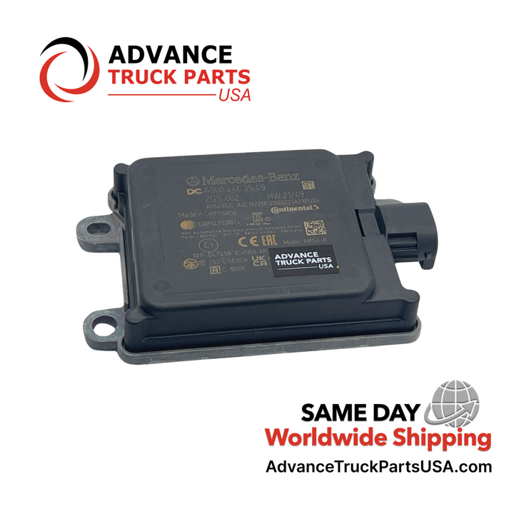 Advance Truck Parts USA branded studio top down perspective showcasing the complete black plastic cover, printed technical data, four metallic mounting points, and side electrical connector of the switch manifold