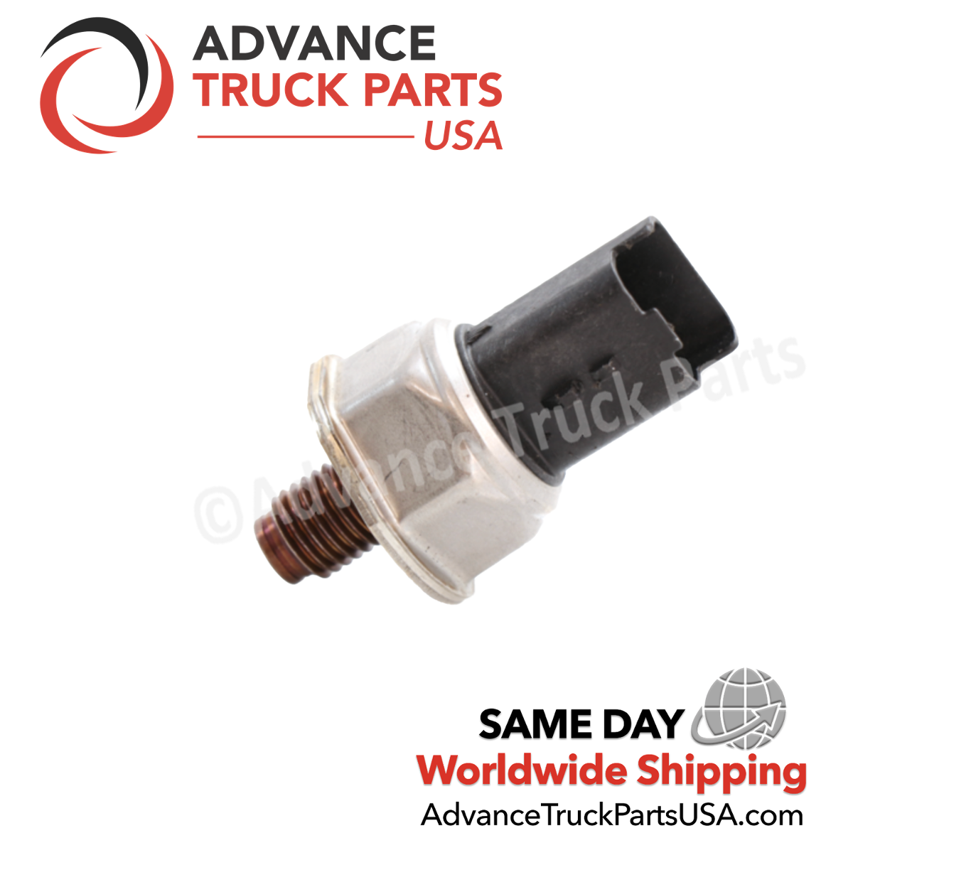Advance Truck Parts Ford fuel pressure sensor displaying a macro view of the threaded end and terminal housing