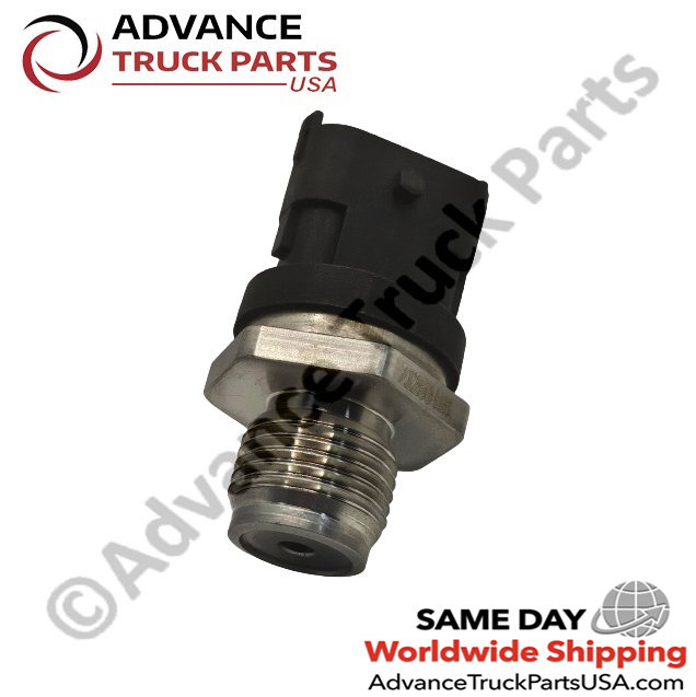 Advance Truck Parts USA CNH fuel pressure sensor displaying a horizontal studio profile of the threaded port and housing on a branded background