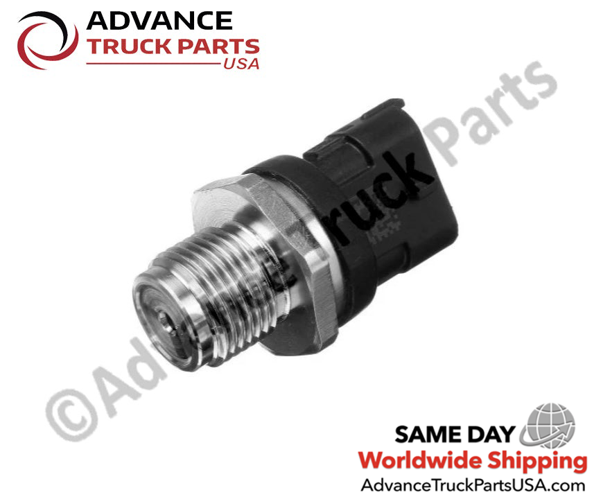 Advance Truck Parts USA CNH fuel pressure sensor showing an alternate angled studio perspective of the sensor on a branded background