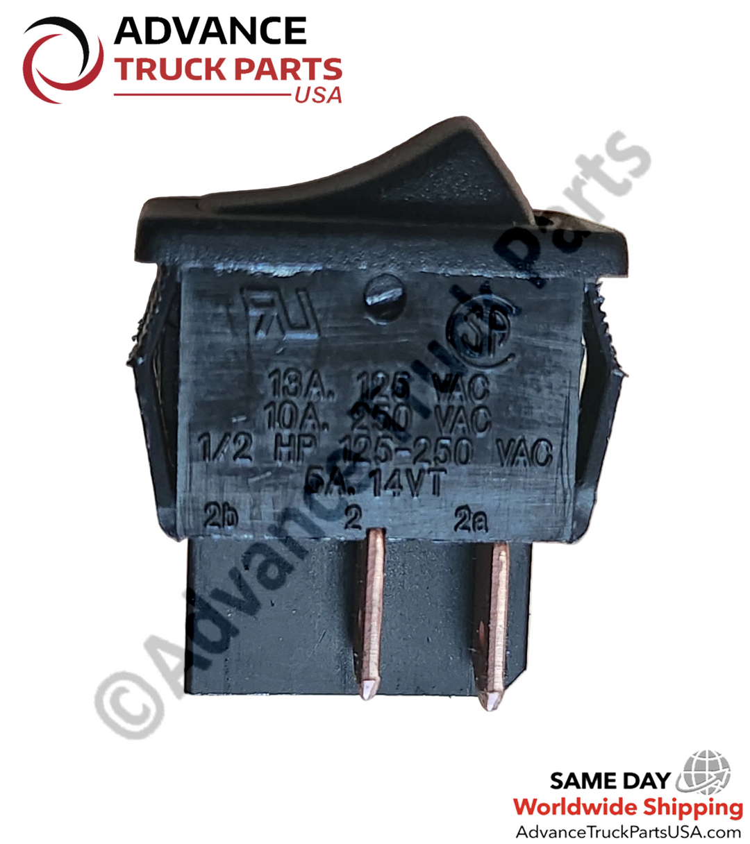 Advance Truck Parts USA Generac momentary switch showing a side profile view of the electrical rating text printed on the switch housing 