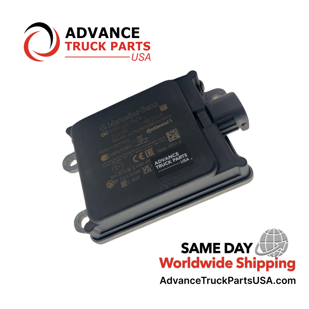 Advance Truck Parts USA branded studio vertical top perspective highlighting the printed factory specifications, manufacturer branding, and robust black housing of the commercial truck switch manifold module