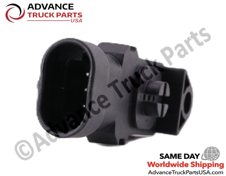 Advance Truck Parts USA branded studio close up angled perspective looking into the oval connector housing and 3-pin layout of the heavy-duty ambient air sensor