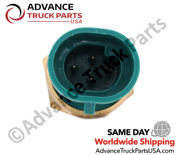 Advance Truck Parts USA branded studio close up top down perspective looking directly into the green connector housing and 4-pin layout of the heavy-duty engine coolant level sensor