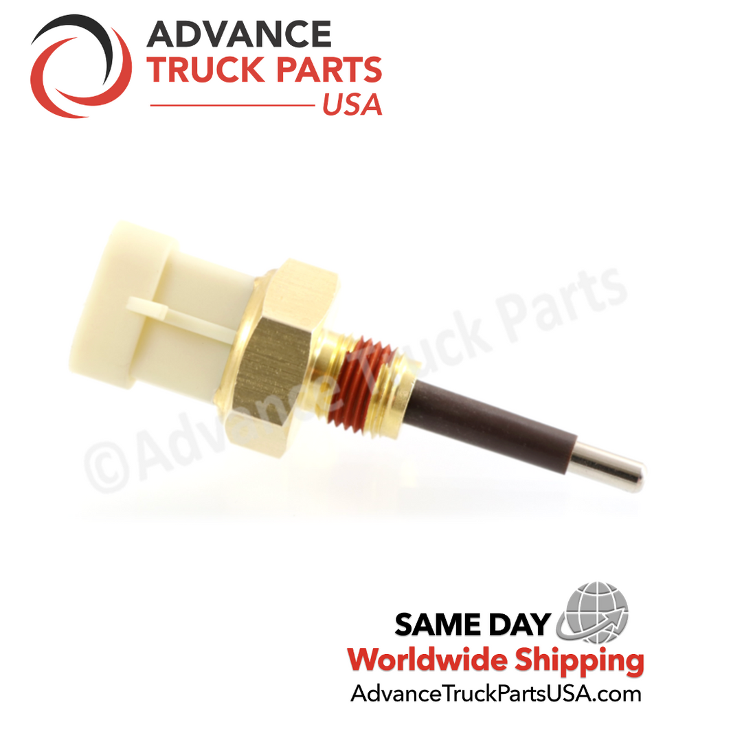 Advance Truck Parts USA branded studio left side profile perspective of the heavy-duty low coolant sender sensor for Freightliner commercial trucks