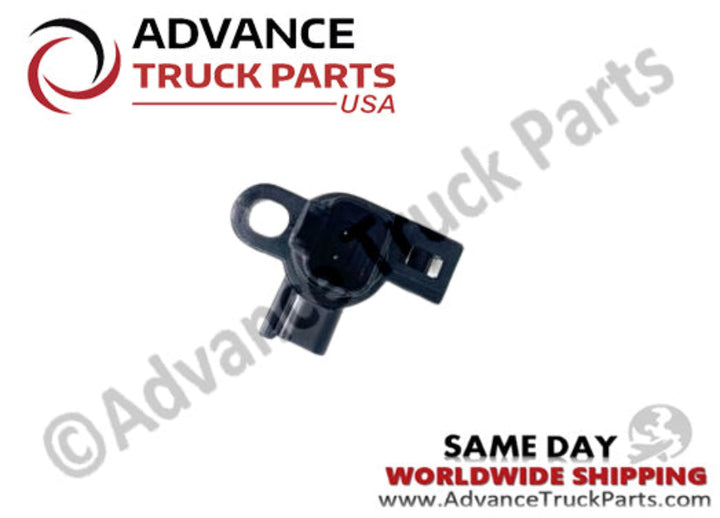 Advance Truck Parts USA branded studio top down perspective displaying the black 2-pin male electrical socket, internal metal terminals, and mounting eyelet of the commercial truck injector connector