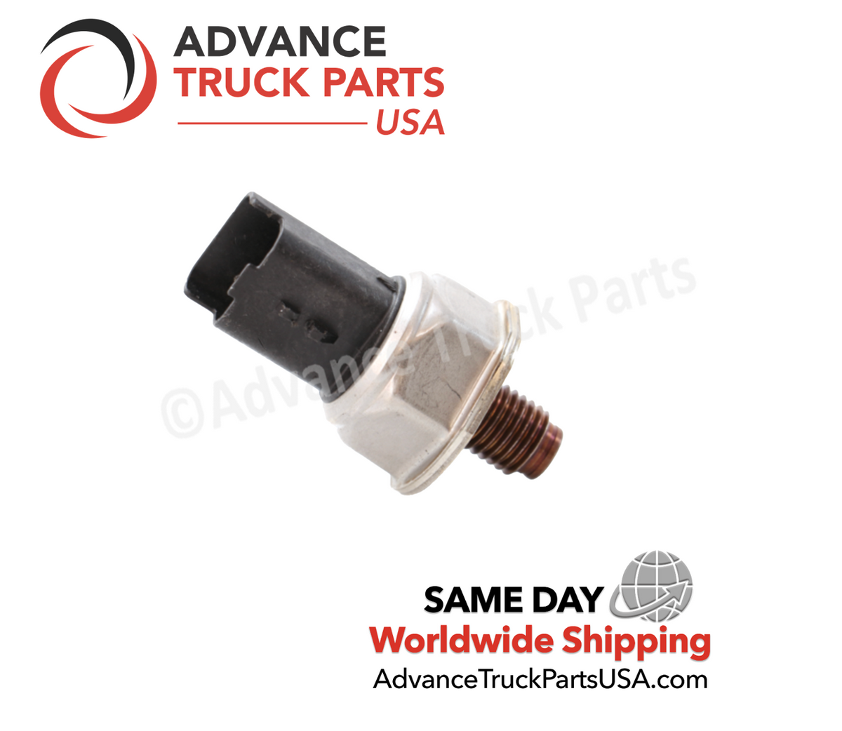Advance Truck Parts ATP Ford high pressure sensor displaying a close-up macro view of the threaded stud and terminal housing