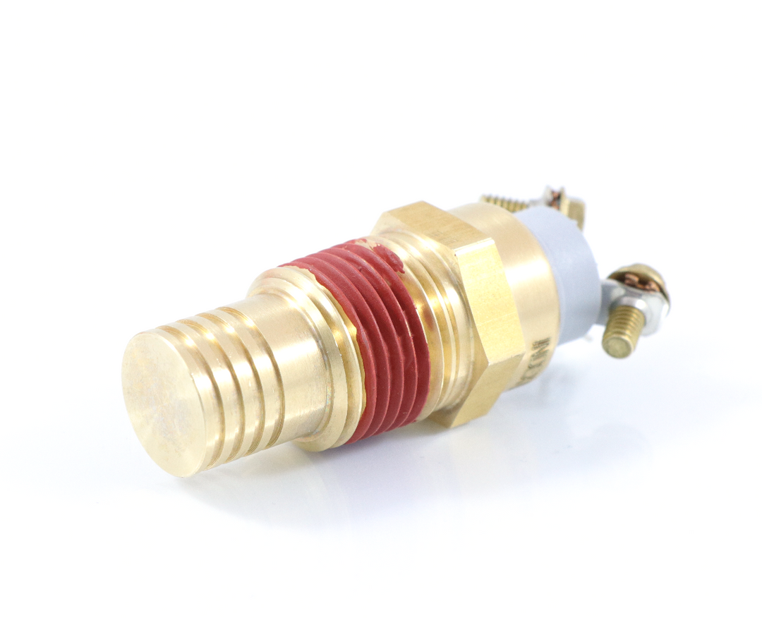 Advance Truck Parts USA Index 8037055 205 deg F thermal control fan switch featuring brass housing and screw terminals on a plain background