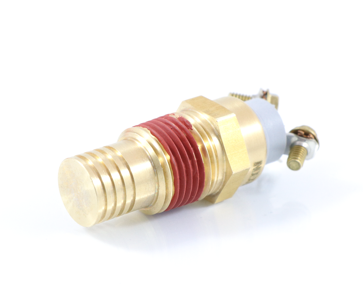 Advance Truck Parts USA Index 8037055 205 deg F thermal control fan switch featuring brass housing and screw terminals on a plain background