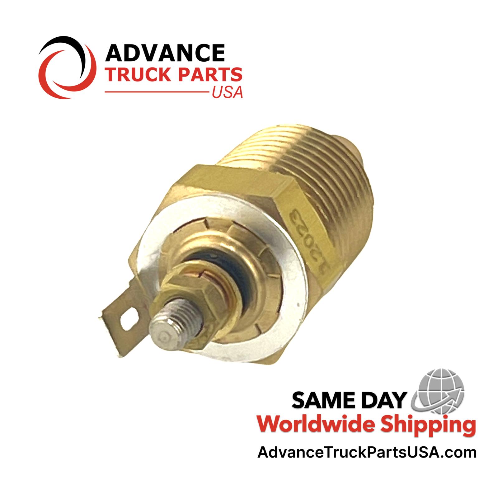Advance Truck Parts USA branded studio view showing the electrical terminal connections of the K379-12 temperature sender