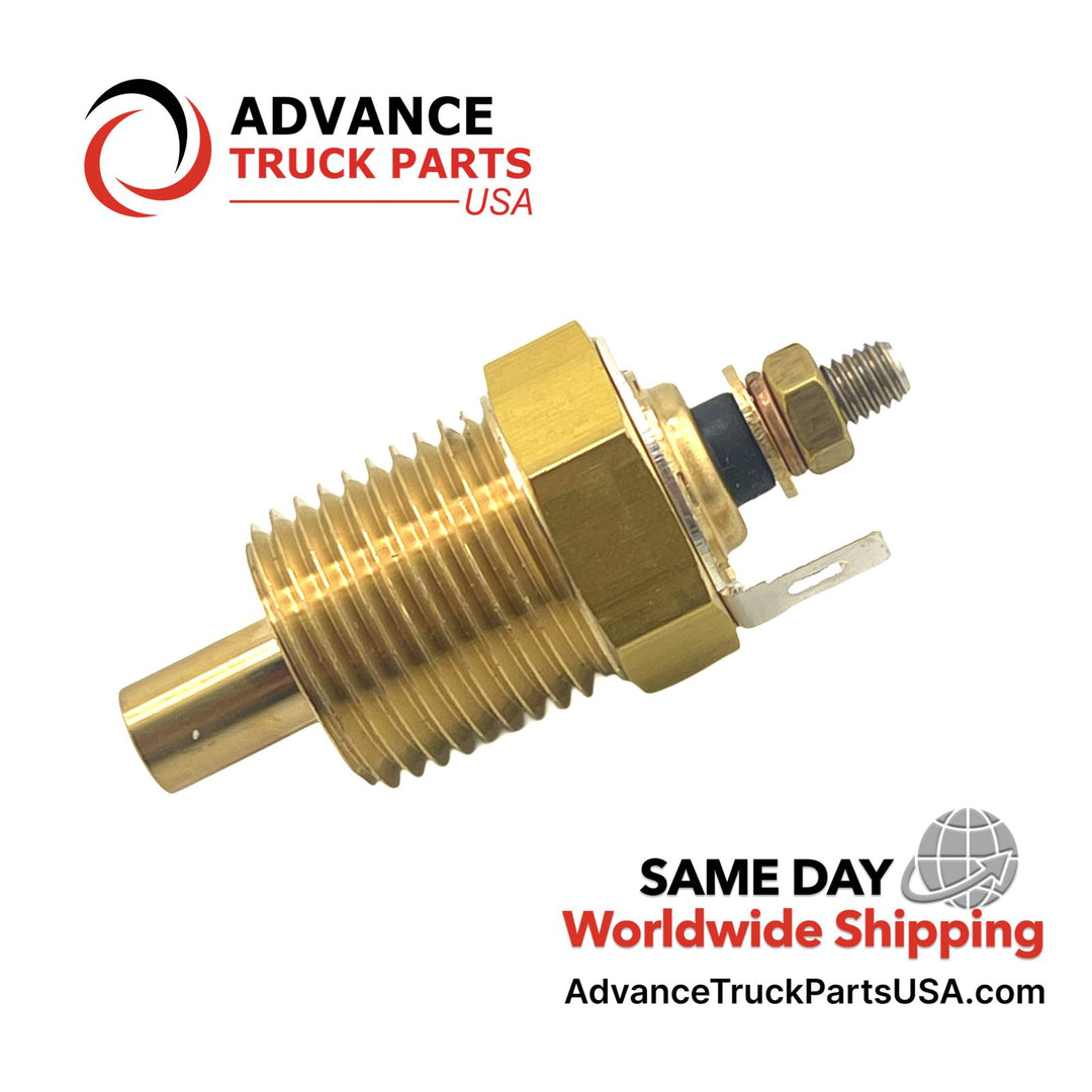 Advance Truck Parts USA branded studio view of the differential temperature sender showing the threaded brass probe