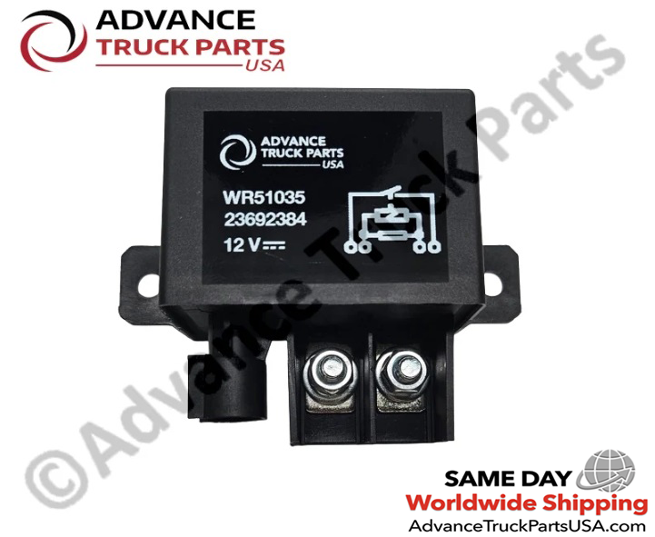 Advance Truck Parts USA branded studio view of the heavy-duty 12V relay for Mack and Volvo trucks