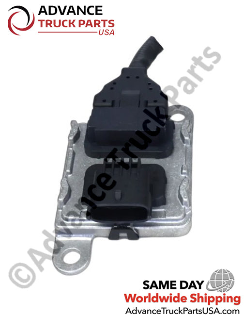 Advance Truck Parts USA branded studio close-up view highlighting the electronic control module and connector housing of the NOx sensor