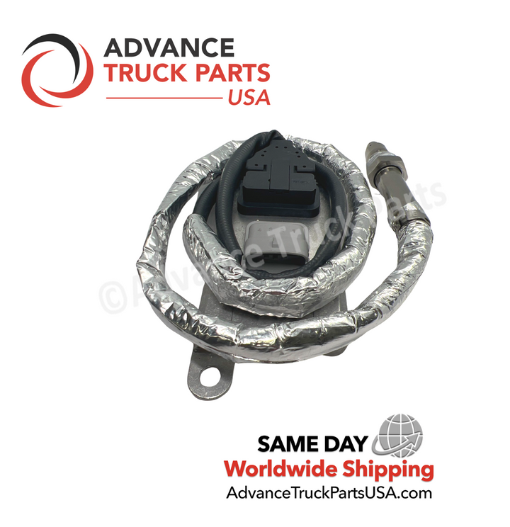 Advance Truck Parts USA Cummins NOx sensor highlighting the coiled wiring harness and connector layout