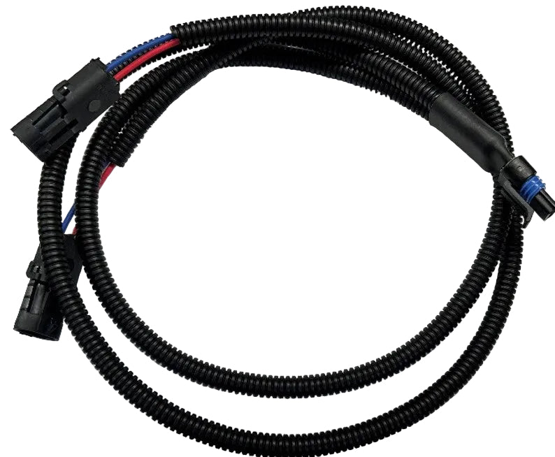 Advance Truck Parts USA P92-6970 harness for Paccar showing a studio view of the coiled corrugated loom and 4-pin connectors on a black background